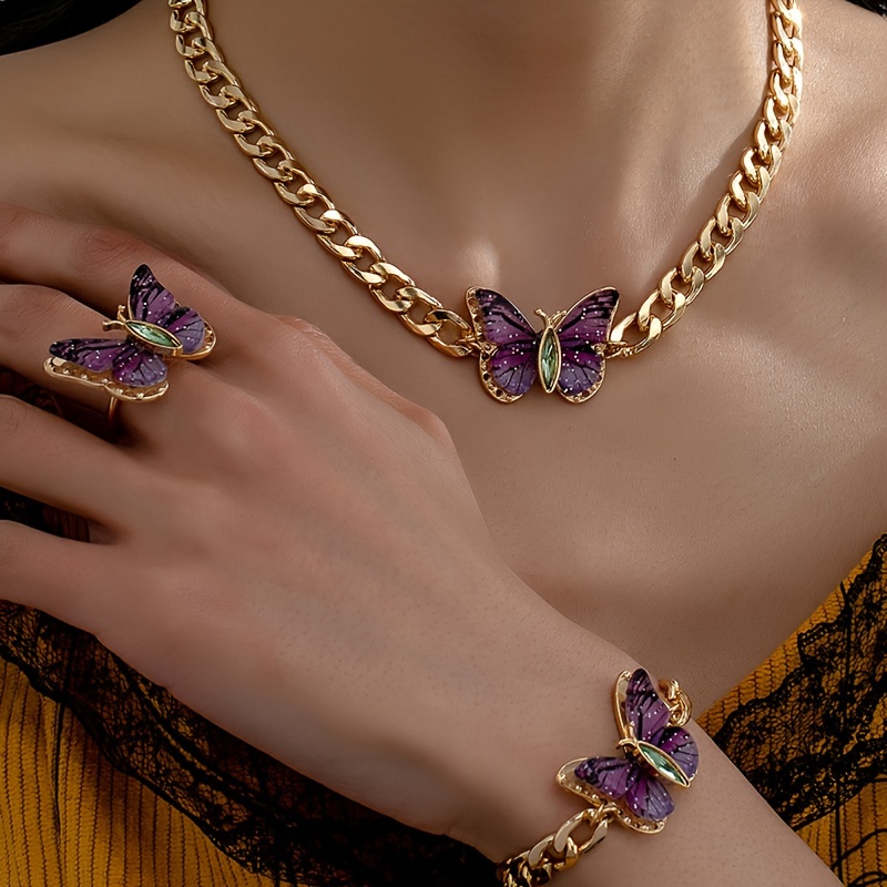 Colorful Purple Butterfly Jewelry Set